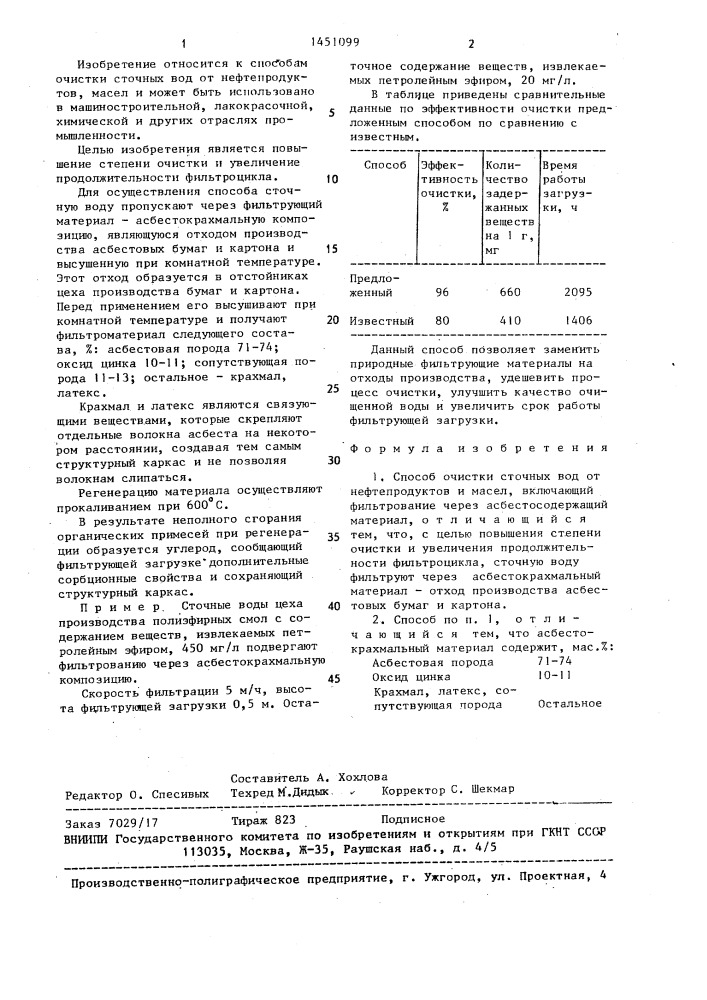 Способ очистки сточных вод от нефтепродуктов и масел (патент 1451099)