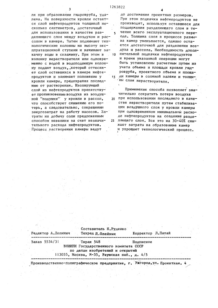 Способ подземного растворения соляных залежей (патент 1263822)