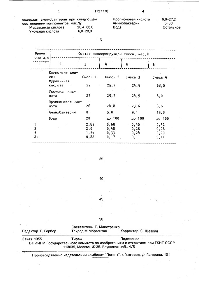 Средство для консервирования кормов (патент 1727778)