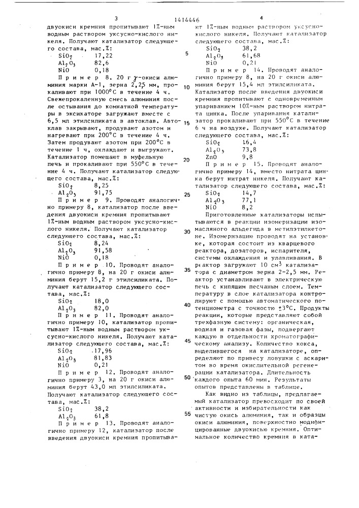 Катализатор для изомеризации изомасляного альдегида (патент 1414446)