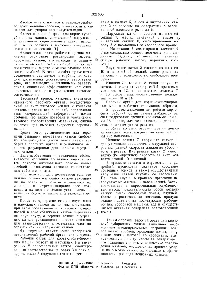 Рабочий орган для корнеклубнеуборочных машин (патент 1021386)