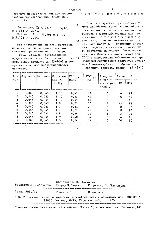 Способ получения 3,6-диформил-9-метилкарбазола (патент 1502569)