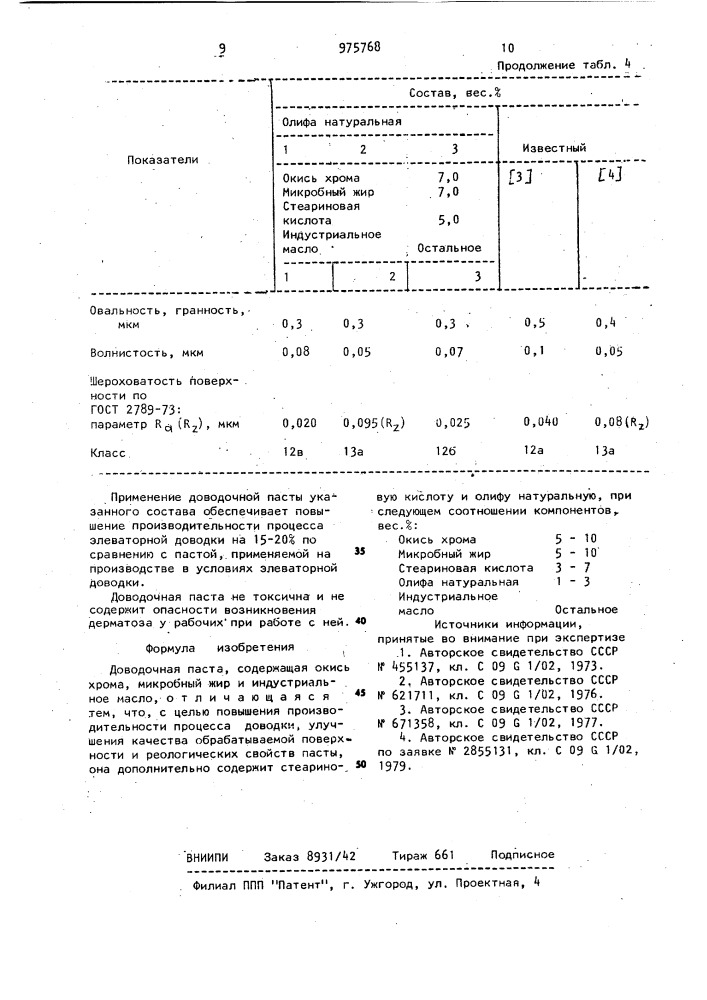 Доводочная паста (патент 975768)