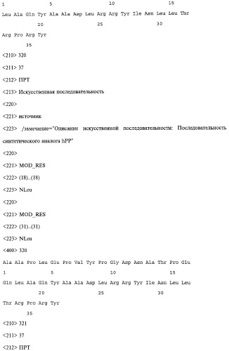 Аналог панкреатического полипептида человека (варианты), фармацевтическая композиция на его основе, способ лечения ожирения или диабета, способ снижения аппетита, уменьшения поглощения пищи или снижения потребления калорий и способ косметического снижения массы посредством указанного аналога (патент 2506273)