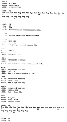 Лиганды рецепторов меланокортинов (патент 2401841)