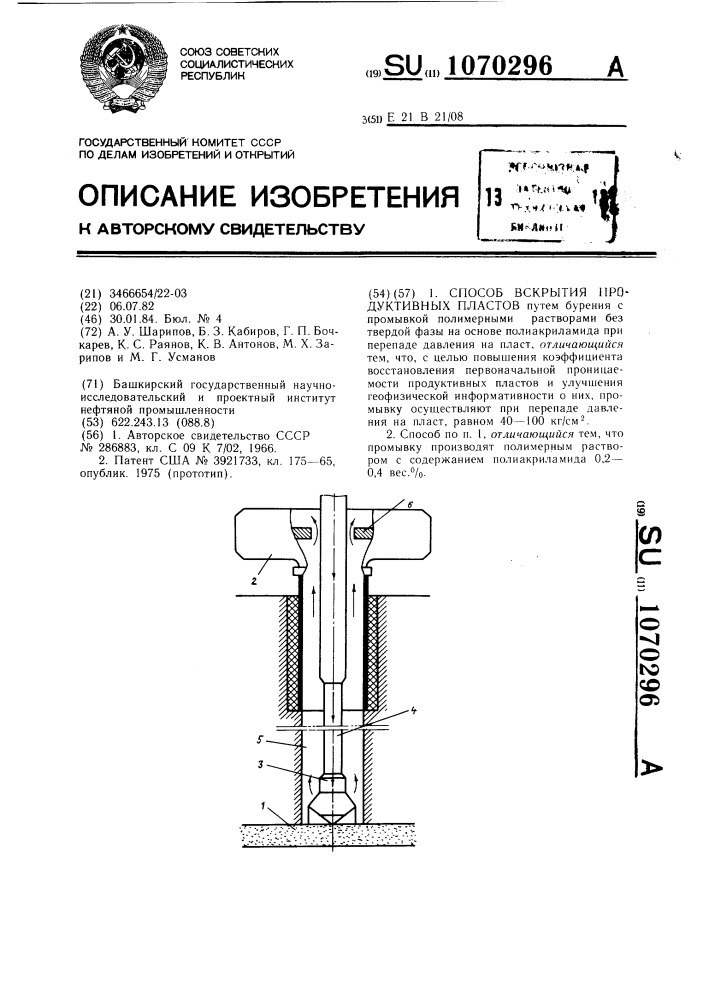 Способ вскрытия продуктивных пластов (патент 1070296)