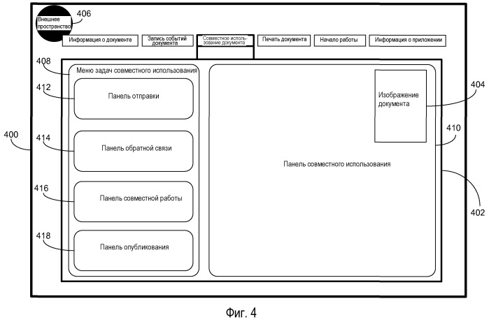 Обмен информацией между пользовательским интерфейсом внутреннего пространства редактора документов и пользовательским интерфейсом внешнего пространства редактора документов (патент 2498391)