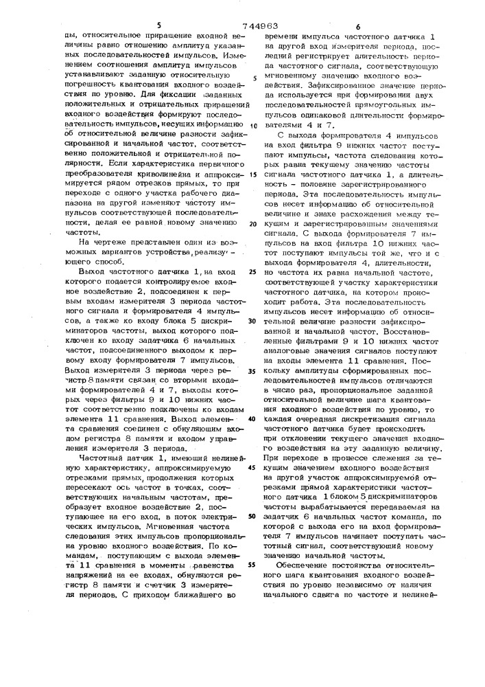 Способ запуска устройств, оперирующих с преоразованными в частоту следования импульсов входными воздействиями (патент 744963)