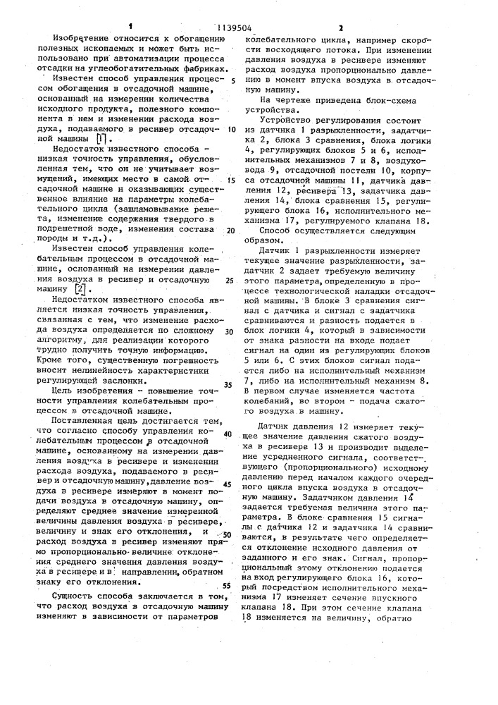 Способ управления колебательным процессом в отсадочной машине (патент 1139504)