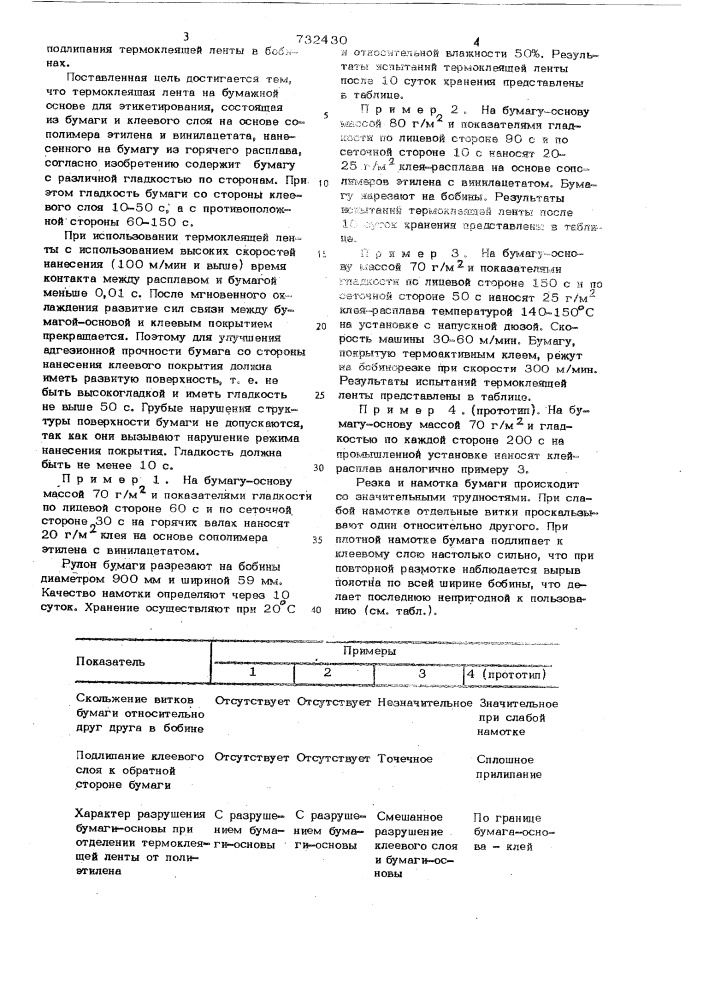 Термоклеящая лента на бумажной основе для этикетирования (патент 732430)