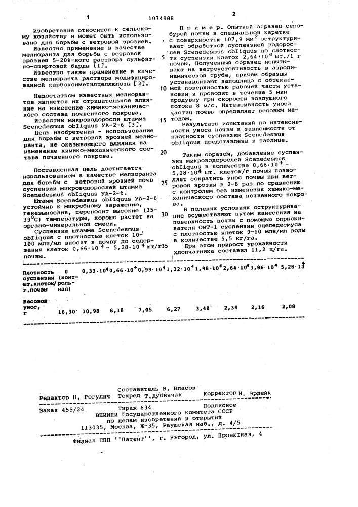 Мелиорант для борьбы с ветровой эрозией почв (патент 1074888)