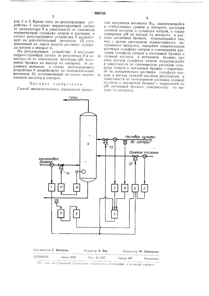Способ автоматического управления процессом получения витал1ина в,. (патент 366738)