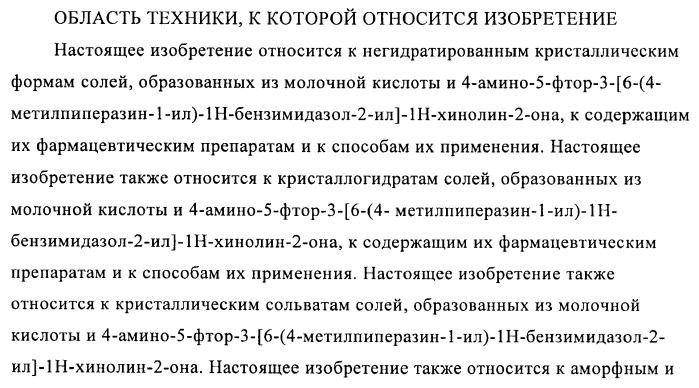 Кристаллические и другие формы солей, образованных из молочной кислоты и 4-амино-5-фтор-3-[6-(4-метилпиперазин-1-ил)-1н-бензимидазол-2-ил]-1н-хинолин-2-она (патент 2425041)