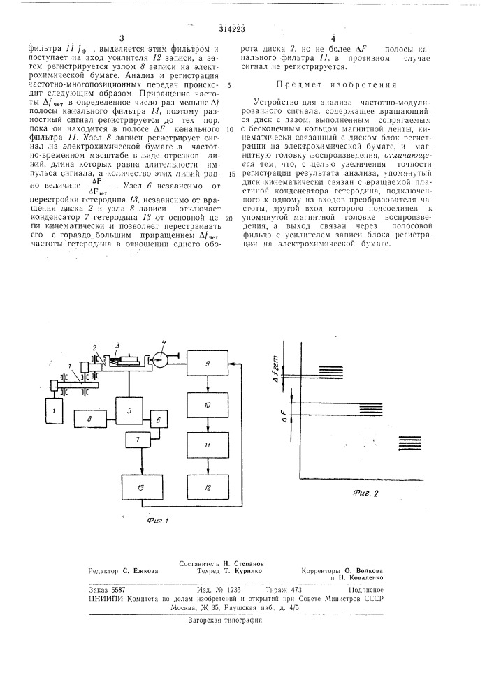 Устройство для анализа частотно-модулированногосигнала (патент 314223)