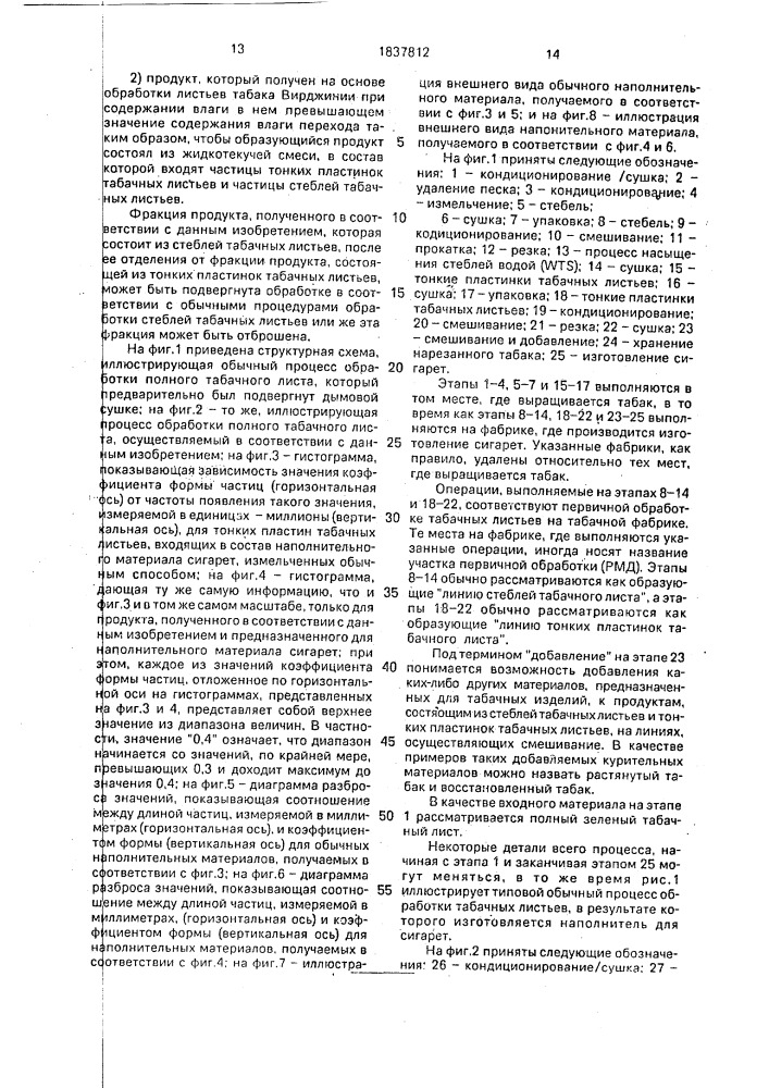 Курительный материал из табачных листьев, способ их обработки для получения курительного материала (его варианты) и способ получения курительного материала для изготовления сигарет (патент 1837812)