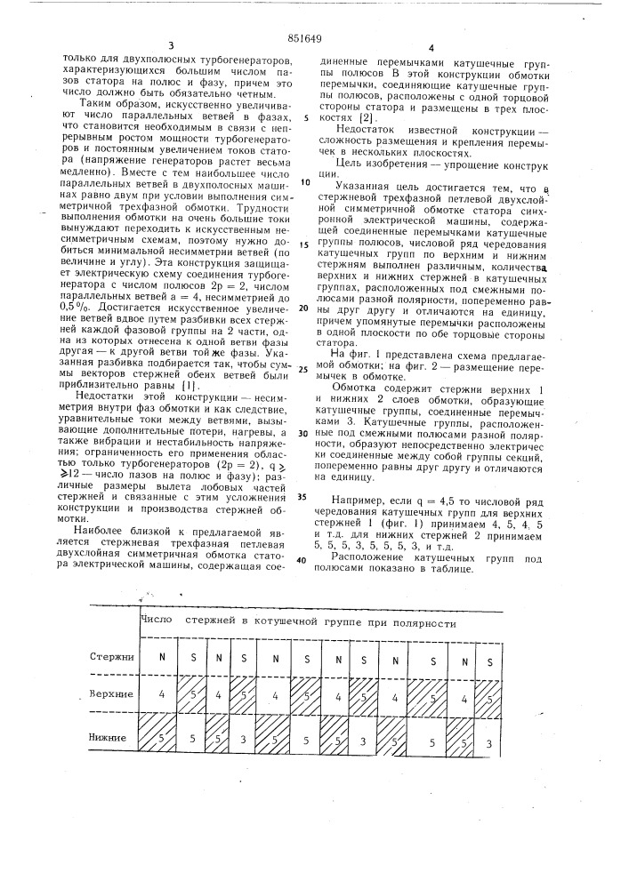 Стержневая трехфазная петлевая двух-слойная симметричная обмотка статорасинхронной электрической машины (патент 851649)