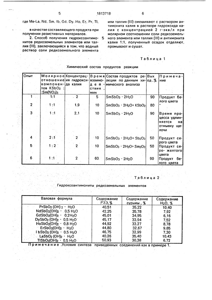 Гидроксоантимониты редкоземельных элементов или таллия (iii) и способ их получения (патент 1813718)