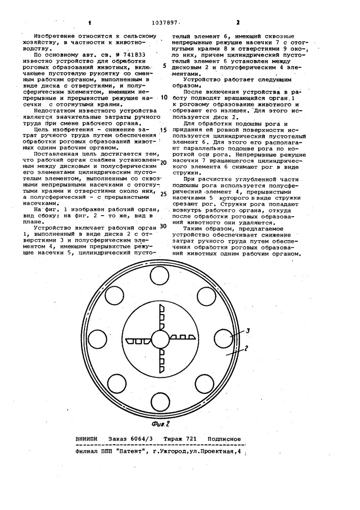 Устройство для обработки роговых образований животных (патент 1037897)