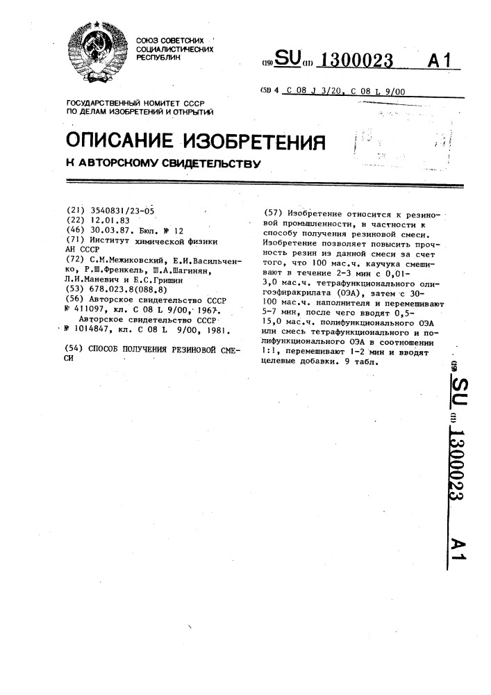 Способ получения резиновой смеси (патент 1300023)
