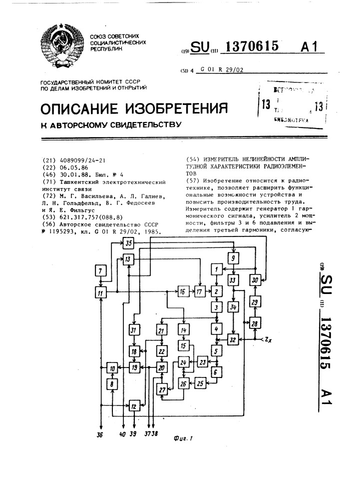 Измеритель нелинейности амплитудной характеристики радиоэлементов (патент 1370615)