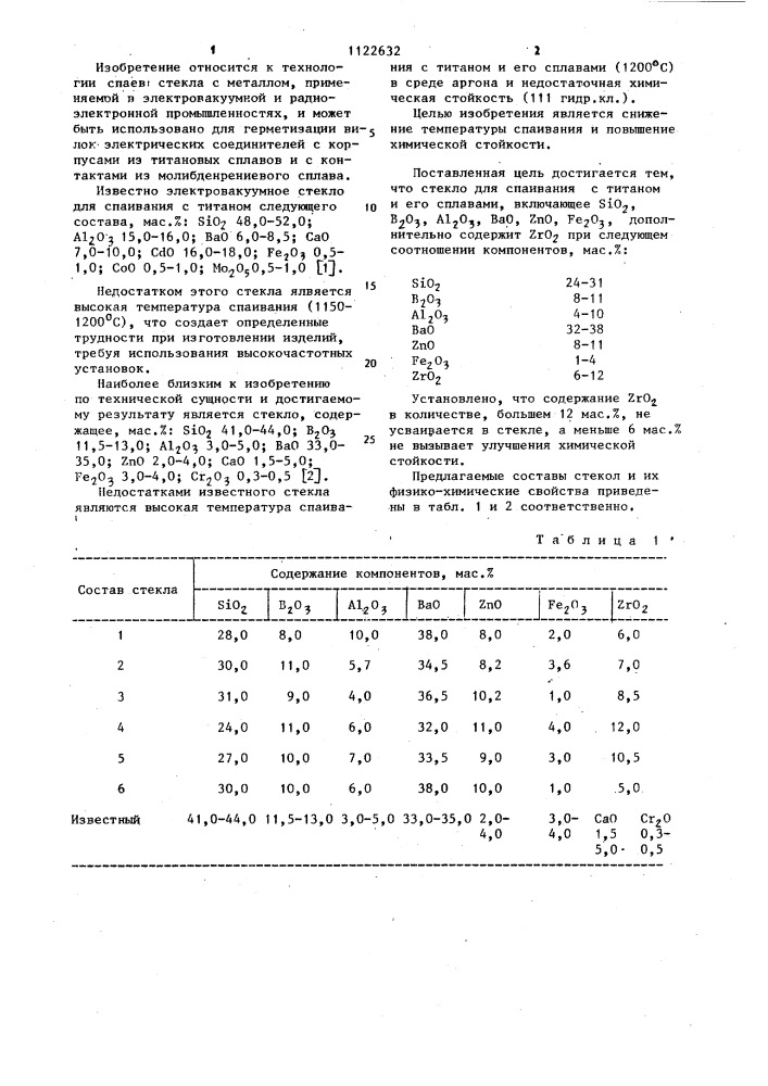 Стекло для спаивания с титаном и его сплавами (патент 1122632)