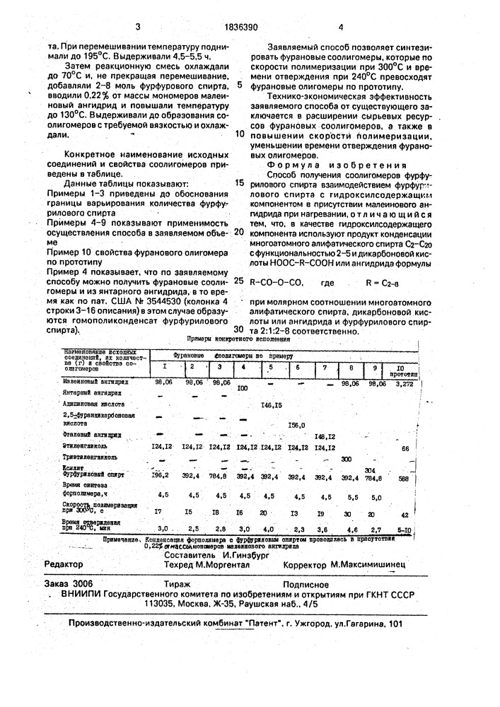 Способ получения соолигомеров фурфурилового спирта (патент 1836390)