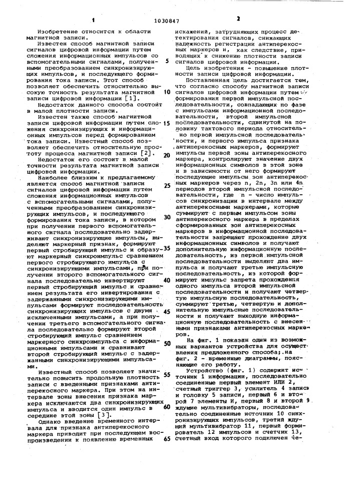 Способ магнитной записи сигналов цифровой информации (патент 1030847)