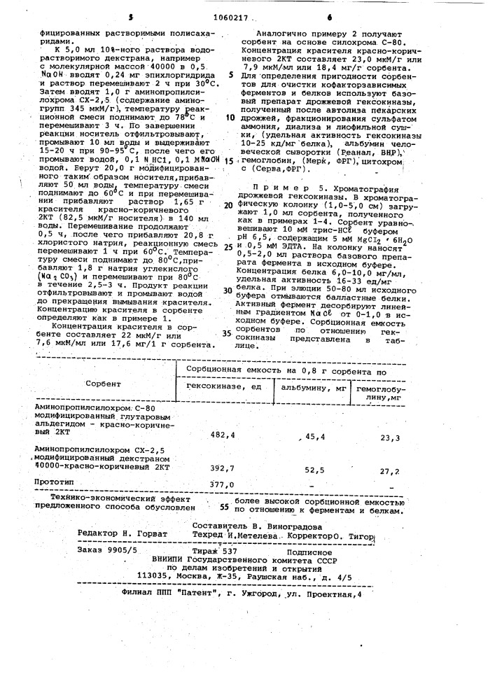 Способ получения сорбента для очистки белков (патент 1060217)