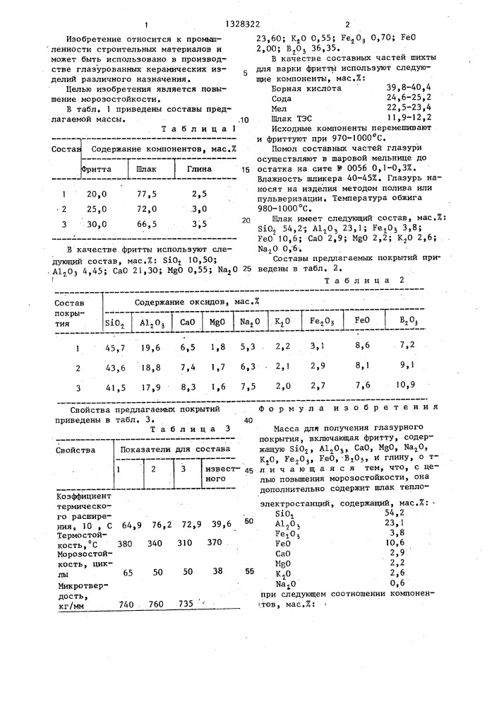 Масса для получения глазурного покрытия (патент 1328322)