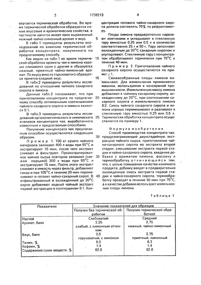 Способ производства концентрата чая (патент 1738213)