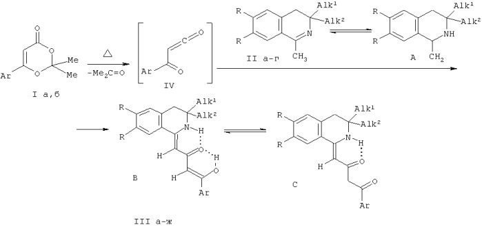 (1z,3z)-4-арил-4-гидрокси-1-(3,3-диалкил-3,4-дигидроизохинолин-1(2н)-илиден)-бут-3-ен-4-оны и способ их получения (патент 2417221)