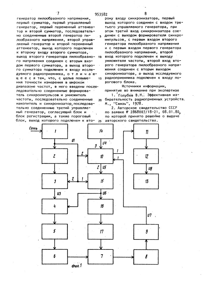 Устройство для измерения частоты в каналах радиоприемника (патент 953582)