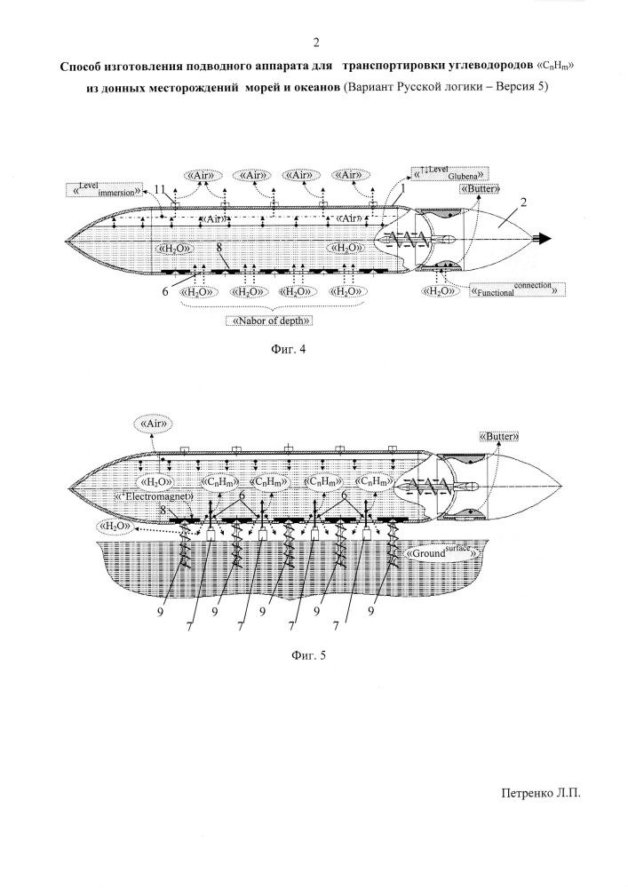 Способ изготовления подводного аппарата для транспортировки углеводородов "cnhm" из донных месторождений морей и океанов (вариант русской логики - версия 5) (патент 2600266)