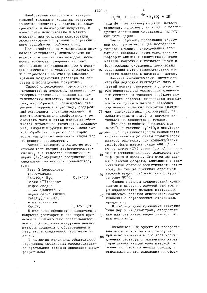 Способ определения пористости неметаллических покрытий (патент 1354069)