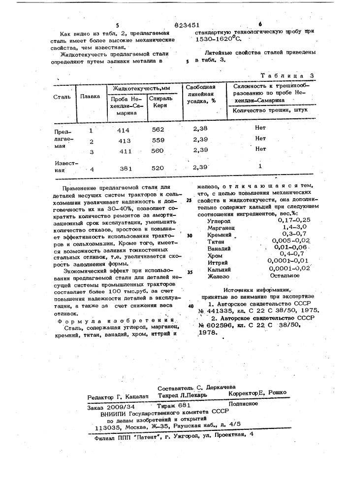 Сталь (патент 823451)