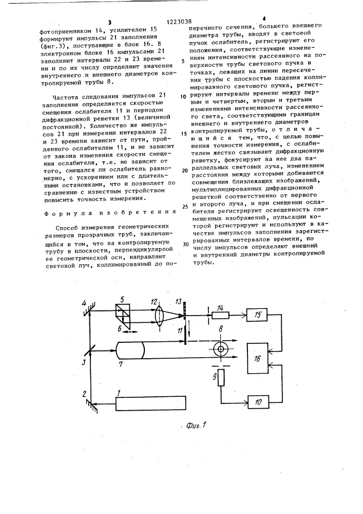 Способ измерения геометрических размеров прозрачных труб (патент 1223038)