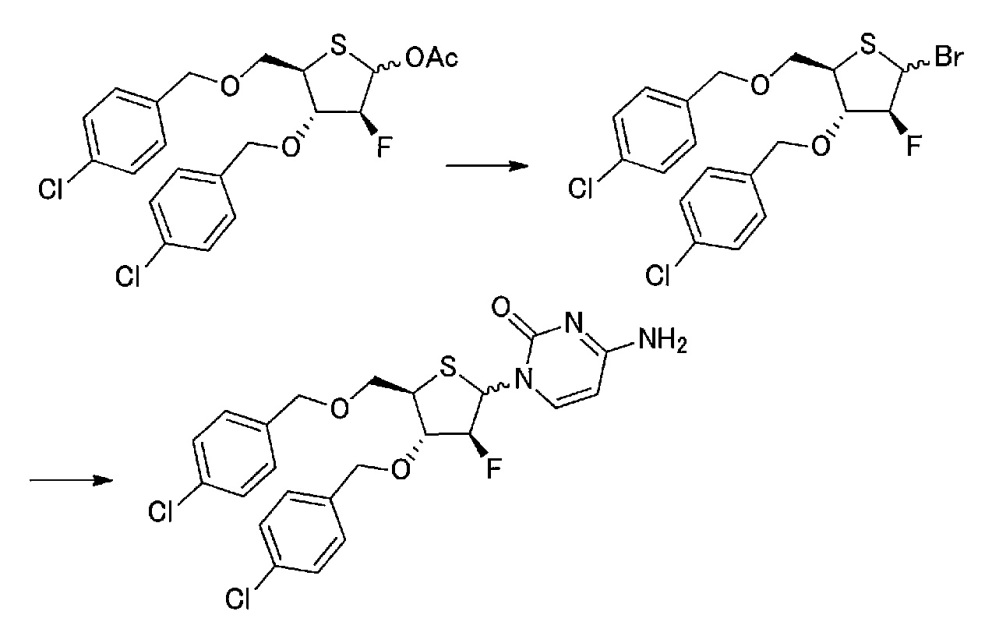 Синтетическое промежуточное соединение 1-(2-дезокси-2-фтор-4-тио-β-d-арабинофуранозил)цитозина, синтетическое промежуточное соединение тионуклеозида и способ их получения (патент 2633355)