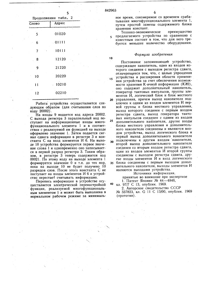 Постоянное запоминающее устройство (патент 842963)