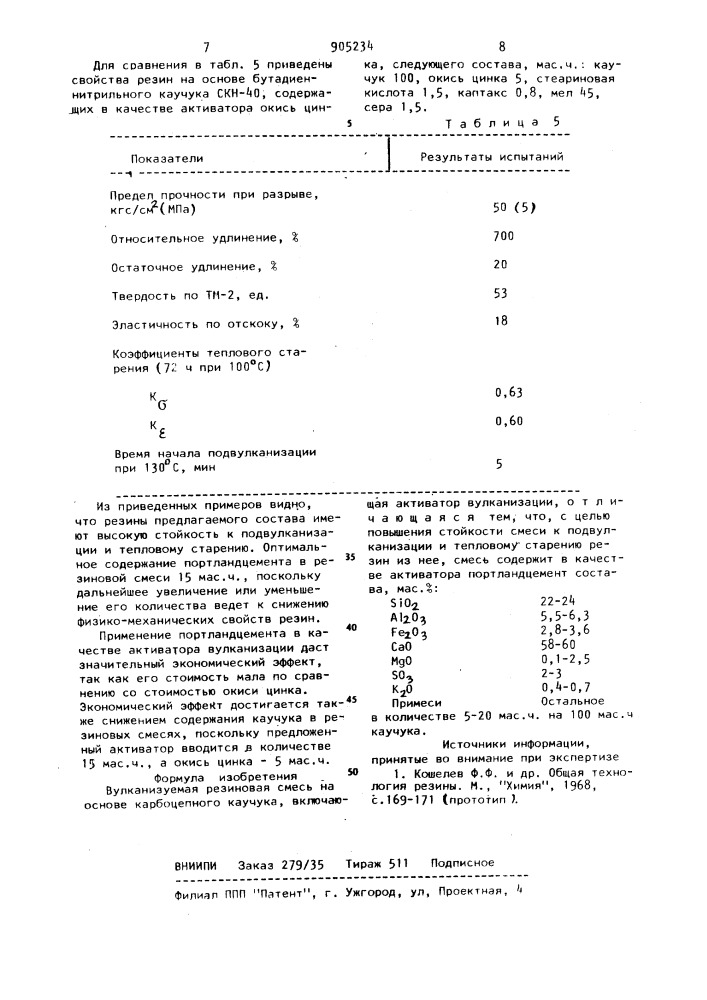 Вулканизуемая резиновая смесь (патент 905234)