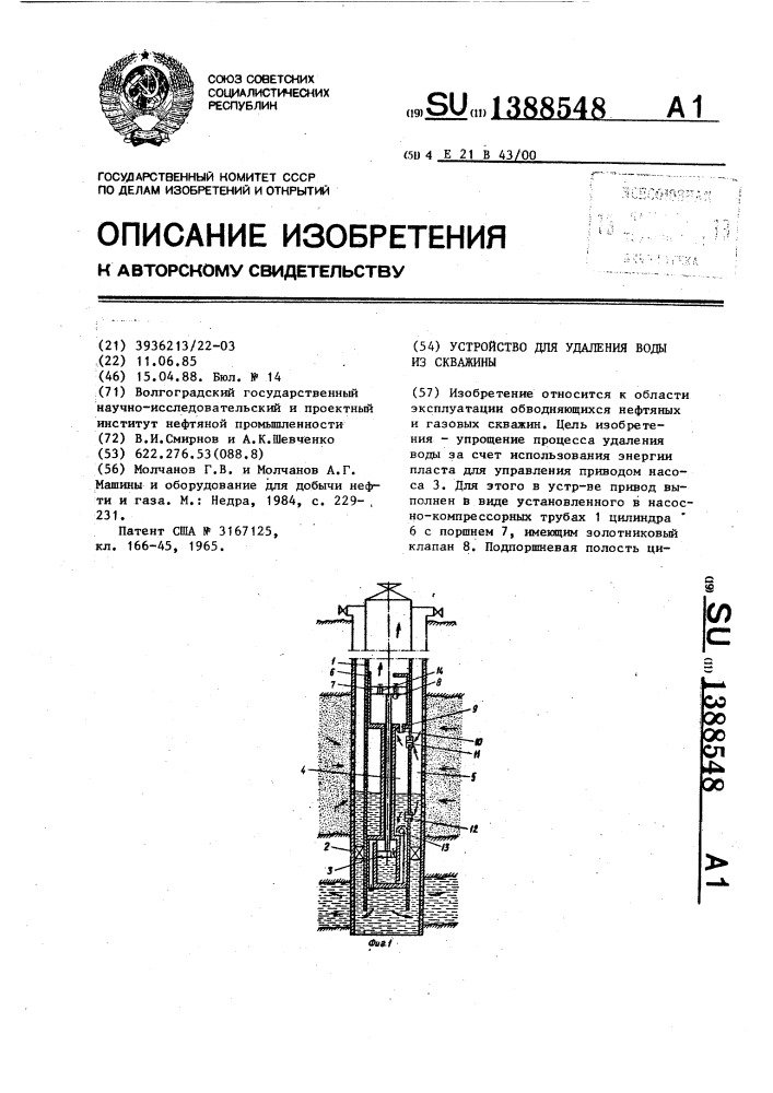 Устройство для удаления воды из скважины (патент 1388548)