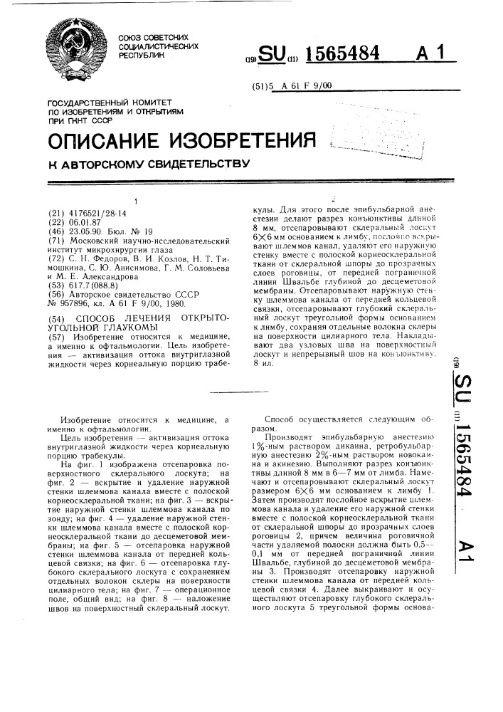 Способ лечения открытоугольной глаукомы (патент 1565484)