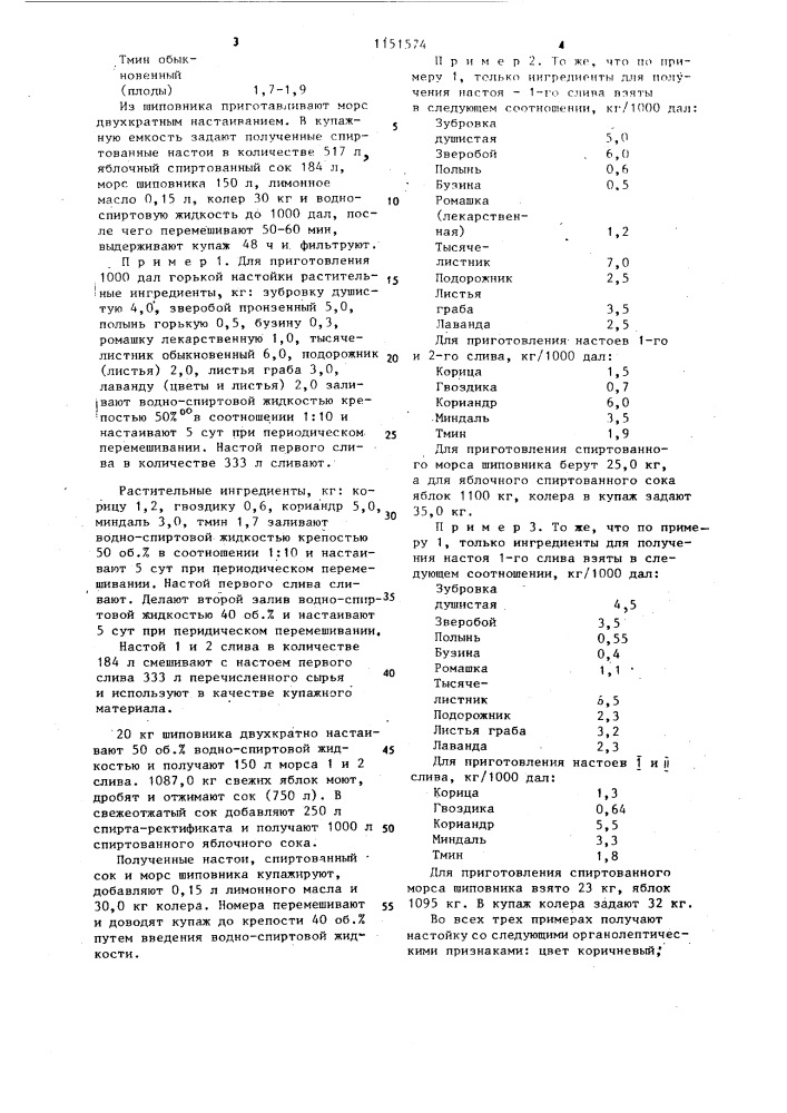 Композиция ингредиентов для горькой настойки "гузерипль (патент 1151574)