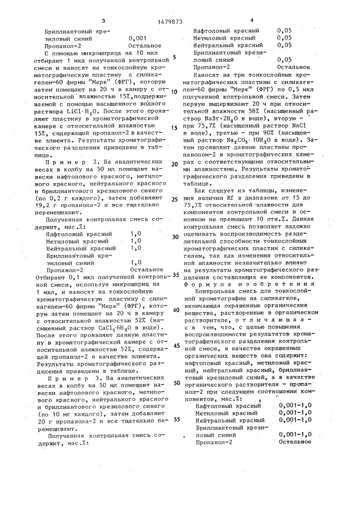 Контрольная смесь для тонкослойной хроматографии на силикагеле (патент 1479873)