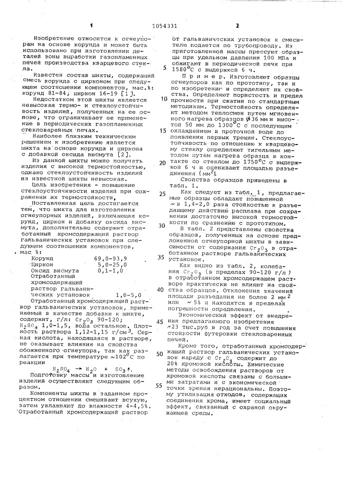 Шихта для изготовления огнеупорных изделий (патент 1054331)