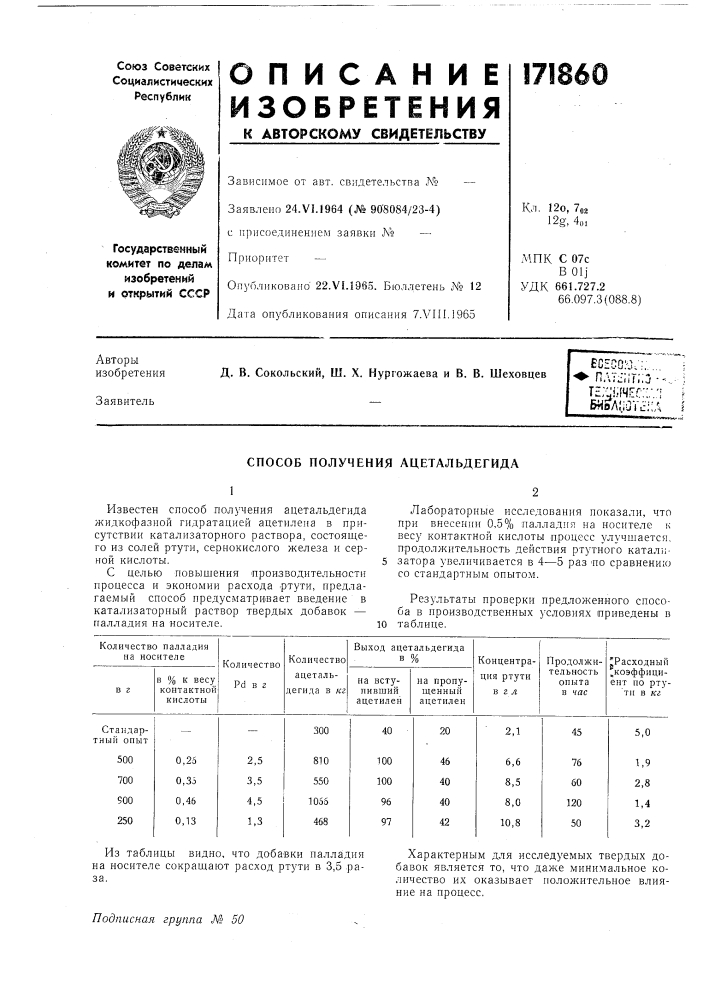 Способ получения ацетальдегида (патент 171860)
