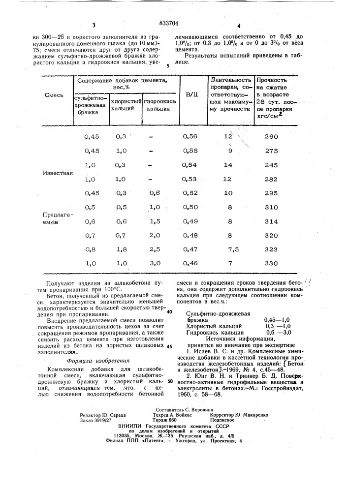 Комплексная добавка для шлакобетоннойсмеси (патент 833704)