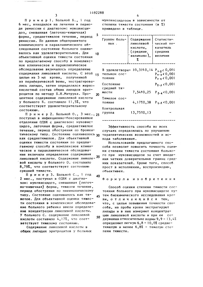 Способ оценки степени тяжести состояния больного при муковисцидозе (патент 1492288)