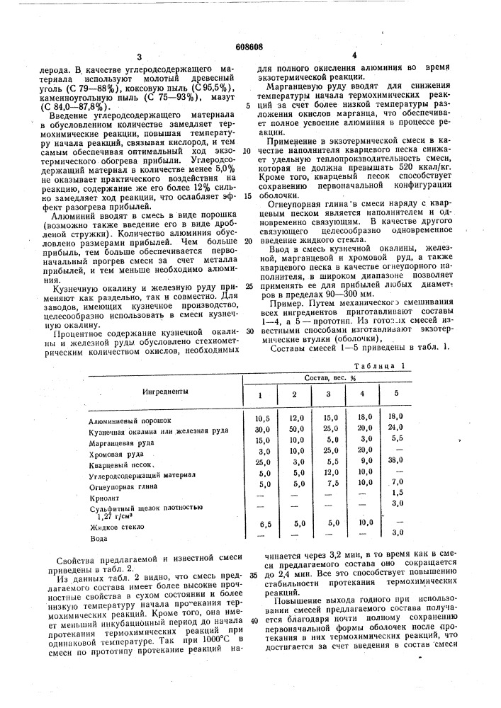 Экзотермическая смесь для обогрева литейных прибылей (патент 608608)