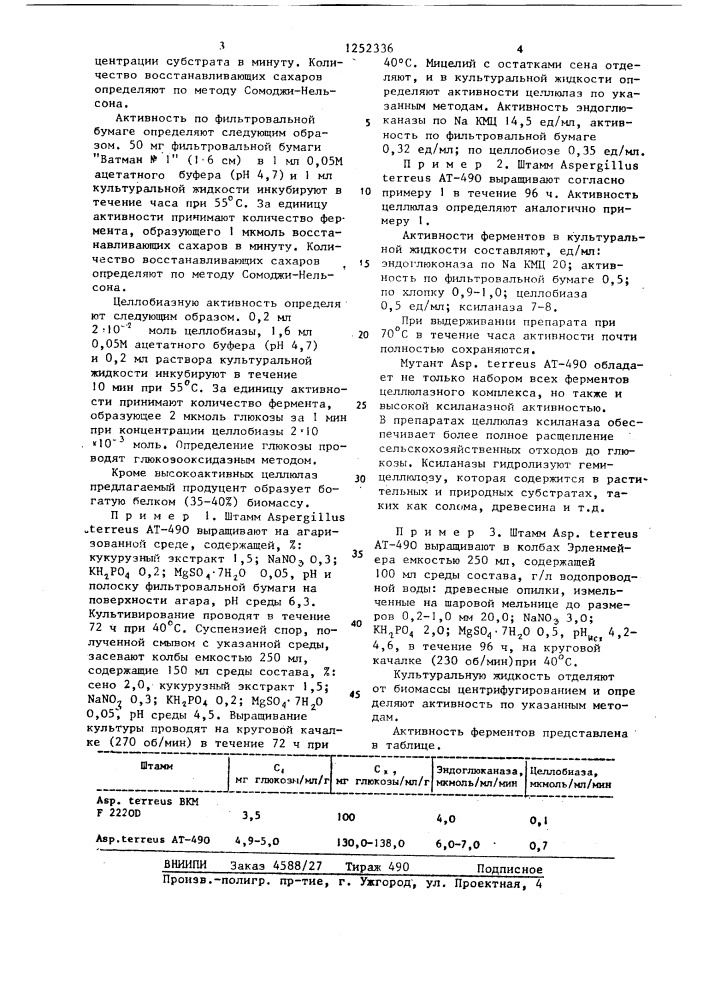 Штамм @ @ ат-490 - продуцент целлюлаз (патент 1252336)