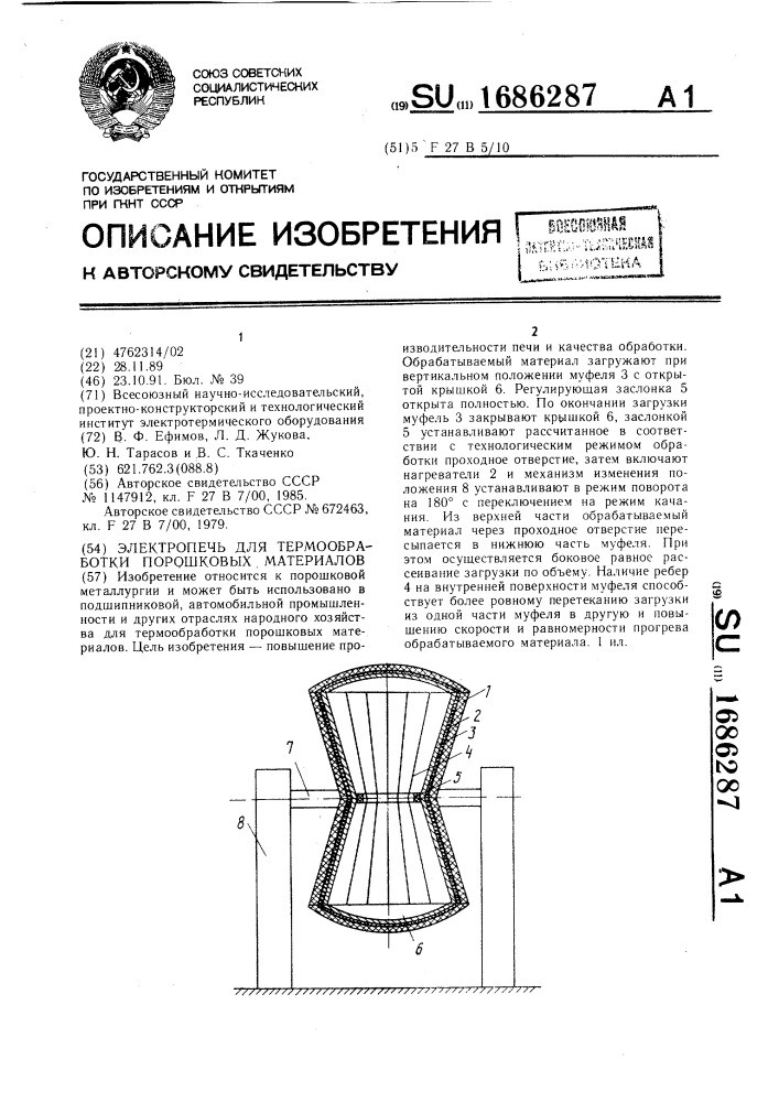 Электропечь для термообработки порошковых материалов (патент 1686287)